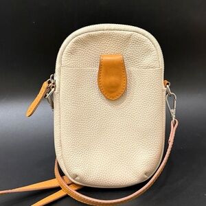 DIVINA FIRENZE Ivory Tan Leather Mini Phone Crossbody Bag